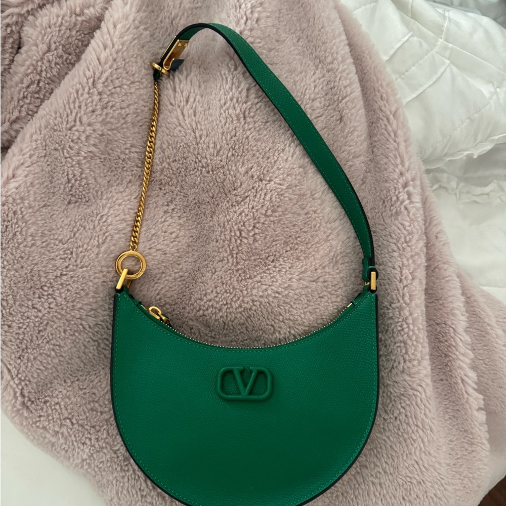 Valentino Emerald Green Shoulder Bag with Gold Accents